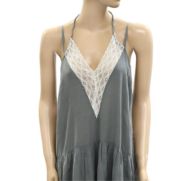 Intimately Free People Mini Slip Dress Lace Cutout Romantic Beach Gray S 276212 - Picture 2 of 4
